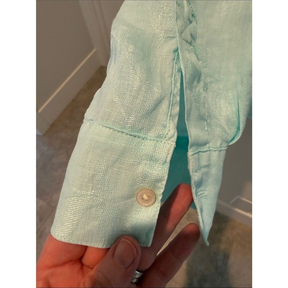 Tommy Bahama Seafoam Green Textured Linen Button-Front Shirt coastal cover up M - Picture 3 of 10